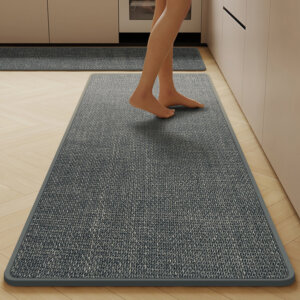 Ultra Thin Low Pile Mat 17''x27'' - Absorbent Non-Slip Grey Rubber for Bath & Kitchen