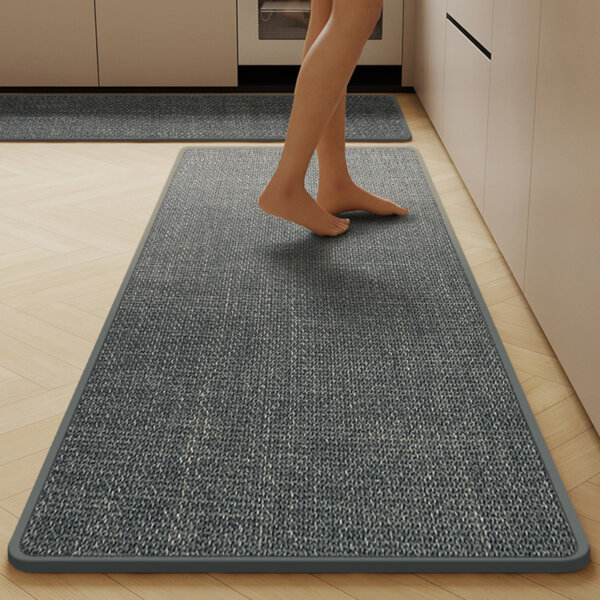 Ultra Thin Low Pile Mat 17''x27'' - Absorbent Non-Slip Grey Rubber for Bath & Kitchen