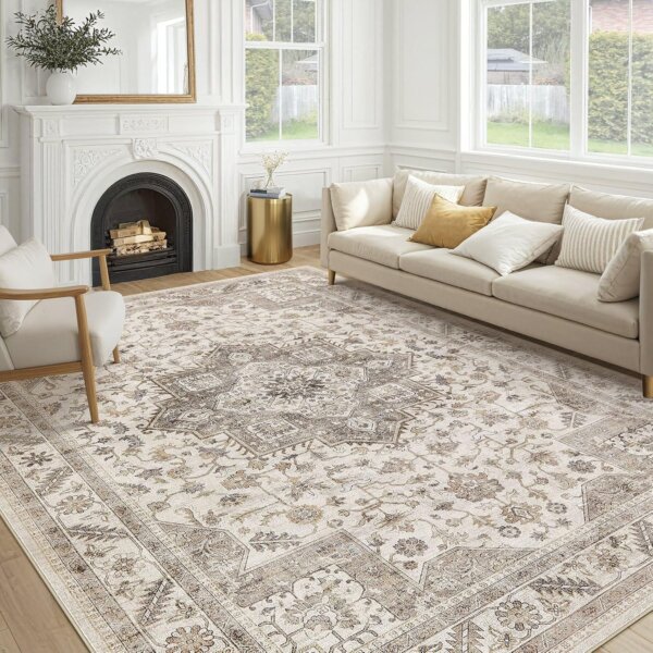 主图-1 Vintage Persian Rug - Stain-Resistant & Easy Care for Living Room & Bedroom