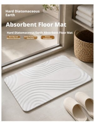 Stone Bath MatQuick-Dry Non-Slip Bathroom Floor Mat with Contour Line Texture, Soft & Easy to Clean