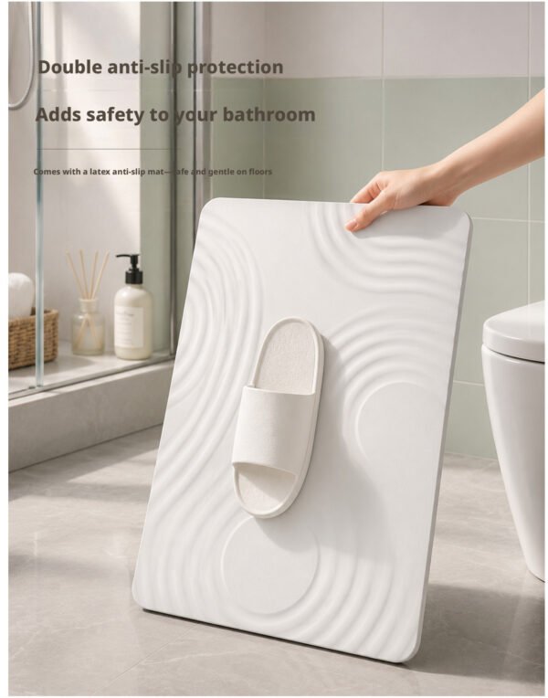Stone Bath MatQuick-Dry Non-Slip Bathroom Floor Mat with Contour Line Texture, Soft & Easy to Clean